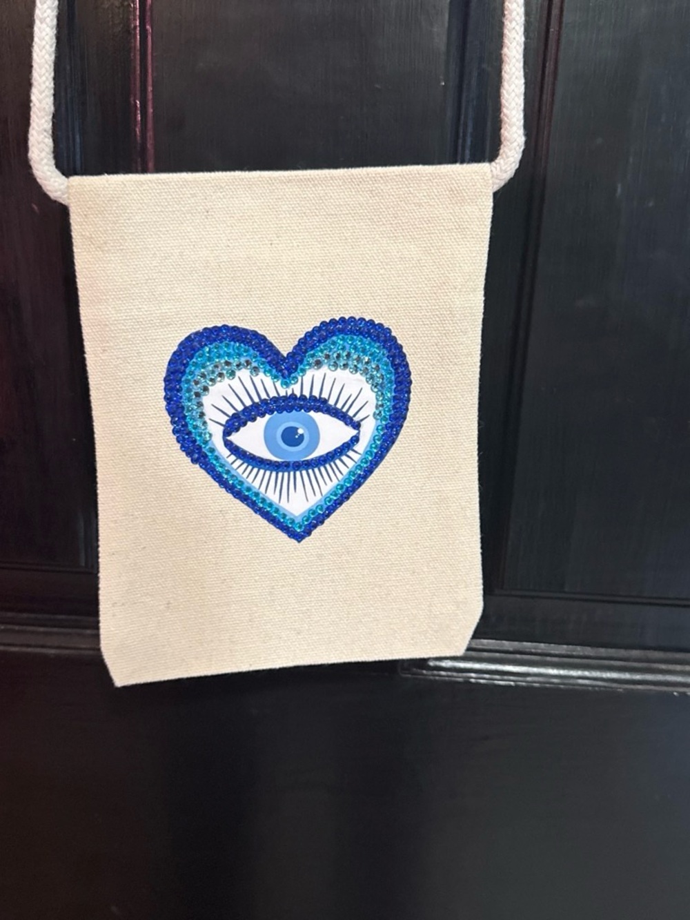 Handmade Blue Eye Heart Canvas Pouch - Small Crossbody Bag